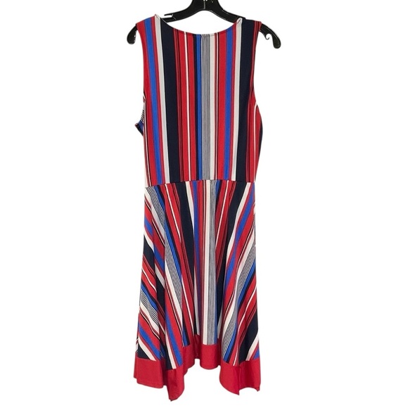 Wrapper Multicolor Striped Dress size L. Ribbon sash, Stretchy, July 4th - Picture 3 of 10